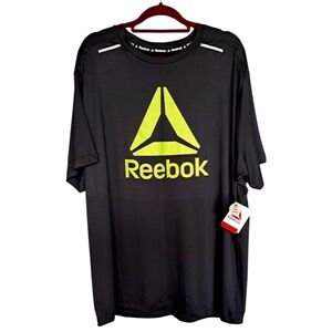 Reebok Men's Black Tee with Bright Green Logo